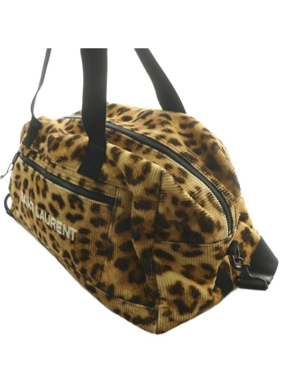 Saint Laurent Paris Nuxx Leopard Duffel 2-Way Shoulder Bag Corduroy Beige Black - Picture 2 of 8